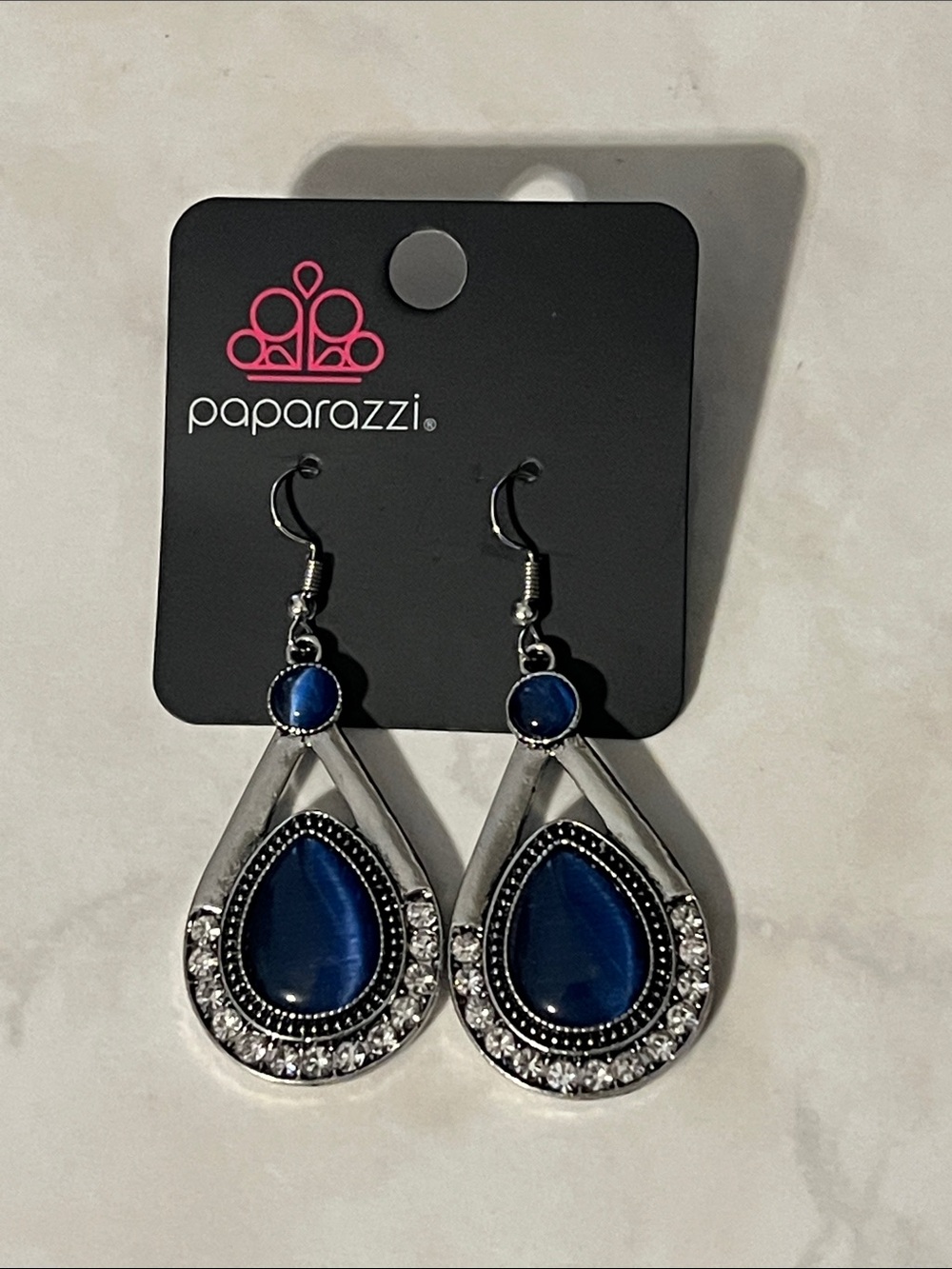 Paparazzi Silver Teardrop Earrings with Royal Blue Stones